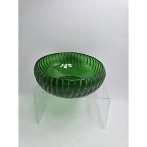 1950s Emerald Green Diamond Swirl Glass Serving Bowl Anchor Hocking
